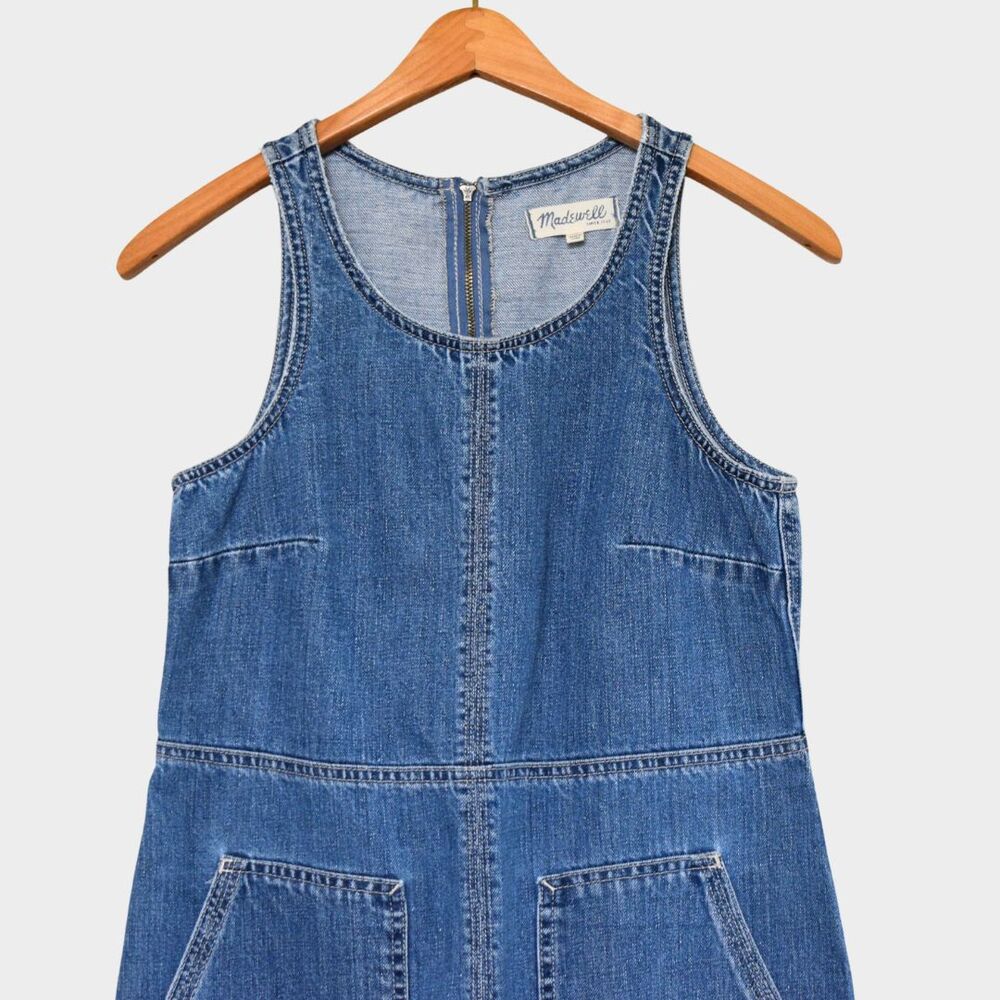 Madewell Blue Denim Utility Shift Apron Mini Dress Pockets Womens Size XS - Picture 4 of 9